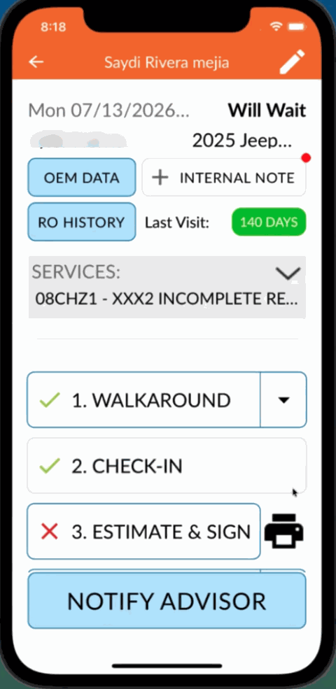 Starting the Mobile Check-In process