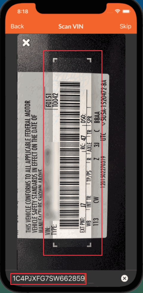 Verifying the vehicle VIN is linked to the customer profile