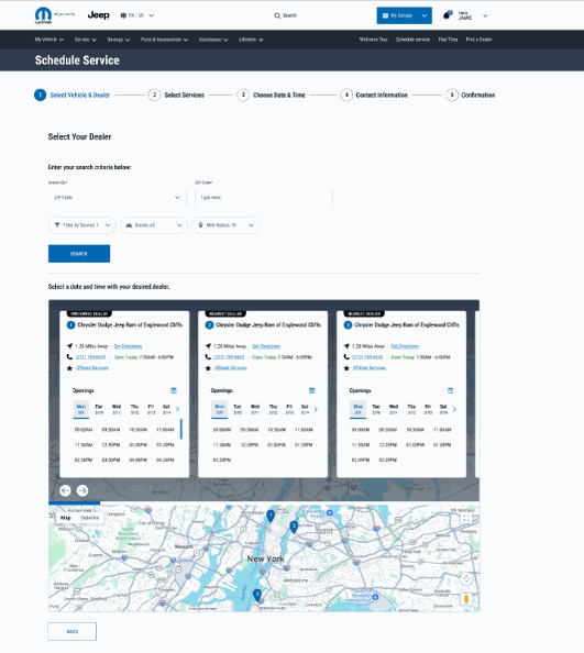 Customer scheduling an appointment via Mopar.com